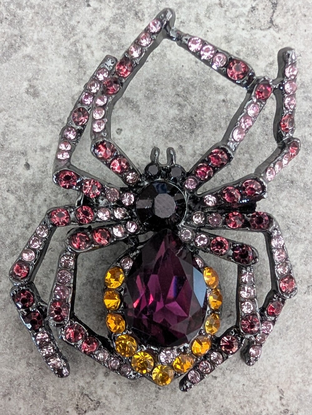 Purple and Yellow Large Crystal Spider Brooch